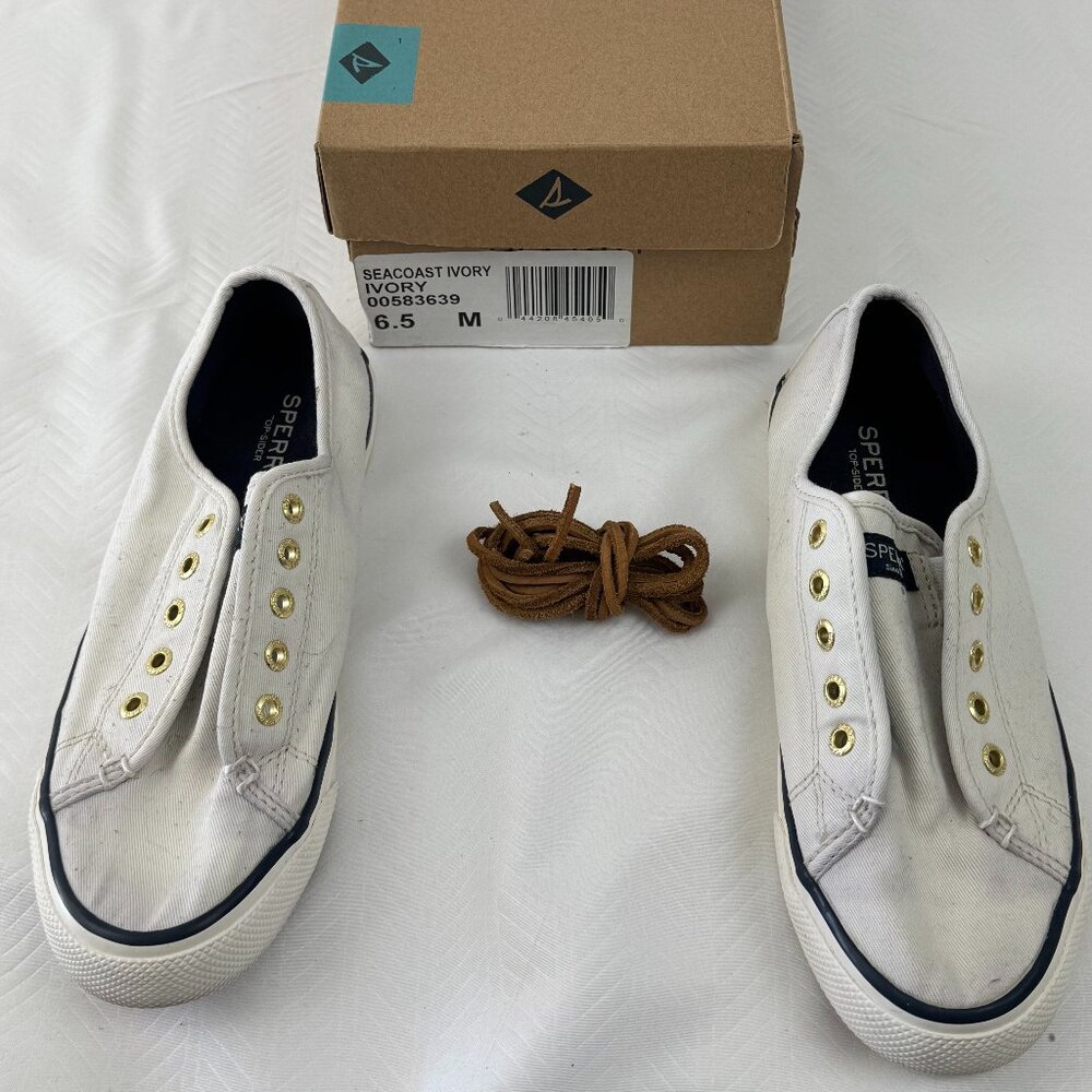 Sperry Seacoast Ivory Canvas Sneakers | Size 6.5